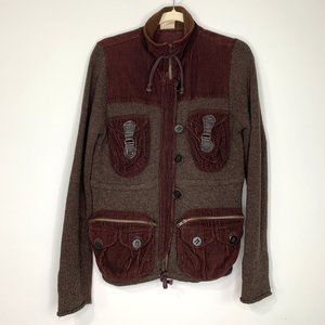 FREE PEOPLE‎ Wool Blend Knit Corduroy Brown Vintage Jacket Sz M
